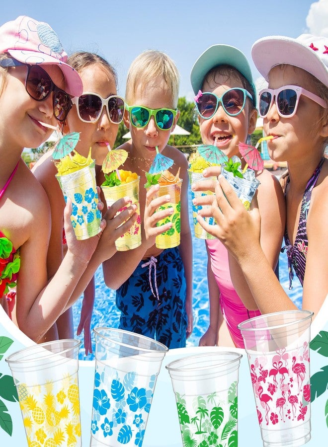 RimCereal 100 Pcs 12 oz Clear Disposable Luau Cups with Umbrella Straws Hawaiian Themed Party Decorations Tropical Luau Tiki Cups Pineapple Cups for Birthday Bachelorette Tropical Party Decorations - Image 2